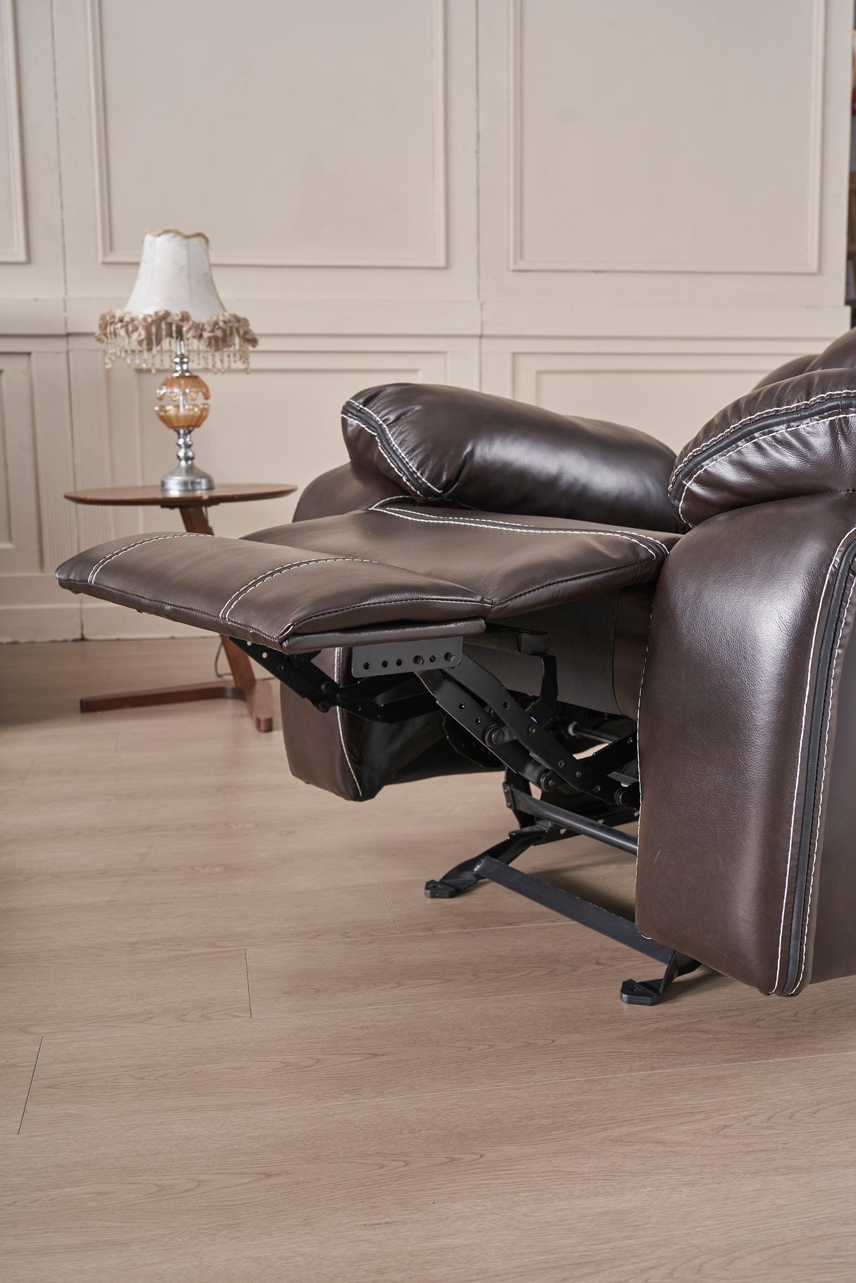 Reclining upholstered manual puller in faux leather, Brown 85.83*38.58*40.16 - Home Elegance USA