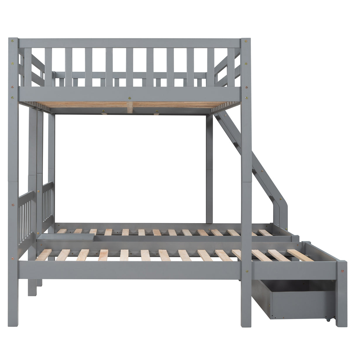 Full Over Twin & Twin Bunk Bed, Wood Triple Bunk Bed with Drawers and Guardrails, Gray (OLD SKU: LP000143AAE) - Home Elegance USA