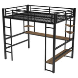 Full Size Loft Metal&MDF Bed with Long Desk and Shelves,Black(OLD SKU:SM000608AAB-1) - Home Elegance USA