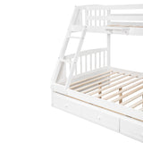 Twin-Over-Full Bunk Bed with Drawers，Ladder and Storage Staircase, White - Home Elegance USA