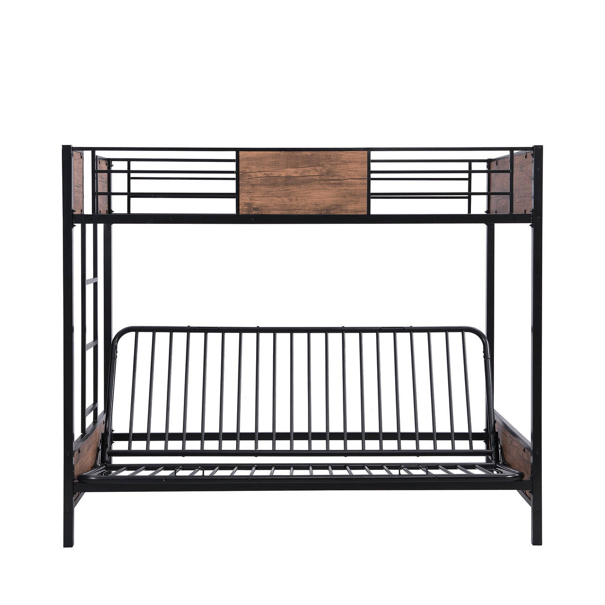 Twin-Over-Futon Bunk Bed, Metal Futon Bunk Bed Frame with Guardrails and Ladder(Black)(OLD SKU:LP000096AAB) - Home Elegance USA