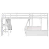 Twin over Full Bunk Bed with Twin Size Loft Bed with Desk and Slide,Full-Length Guardrail, White - Home Elegance USA