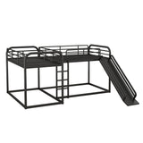 Full and Twin Size L-Shaped Bunk Bed with Slide and Short Ladder, Black - Home Elegance USA
