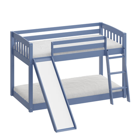 Yes4wood Kids Bunk Bed Twin Over Twin with Slide & Ladder, Heavy Duty Solid Wood Twin Bunk Beds Frame with Safety Guardrails for Toddlers, Blue - Home Elegance USA