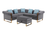 Maddie Gray Velvet 5-Seater Sectional Sofa with Storage Ottoman - Home Elegance USA