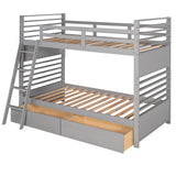 Twin over Twin Wood Bunk Bed with Two Drawers - Gray - Home Elegance USA