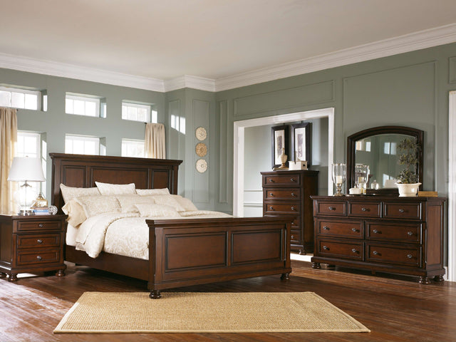 Porter - Rustic Brown - 6 Pc. - Dresser, Mirror, Chest, King Panel Bed - Home Elegance USA