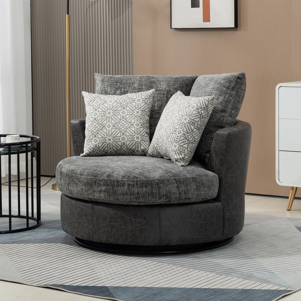 Comfortable&Elegant Dark Gray 42.2W Swivel Accent Barrel Chair