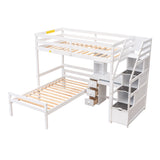 Twin Size Loft Bed with a Stand-alone Bed, Storage Staircase, Desk, Shelves and Drawers, White - Home Elegance USA