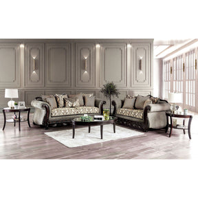 Justina - Sofa & Loveseat - Gray / Espresso