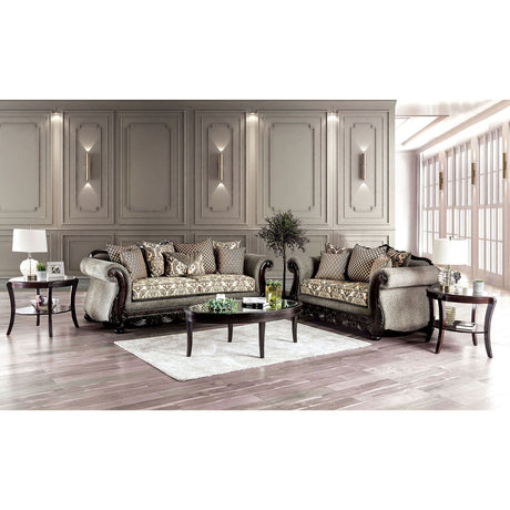 Justina - Sofa & Loveseat - Gray / Espresso - Home Elegance USA