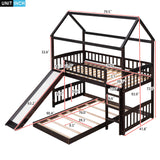 Twin Over Twin Bunk Bed with Slide, House Bed with Slide, Espresso(OLD SKU: LT000214AAP) - Home Elegance USA