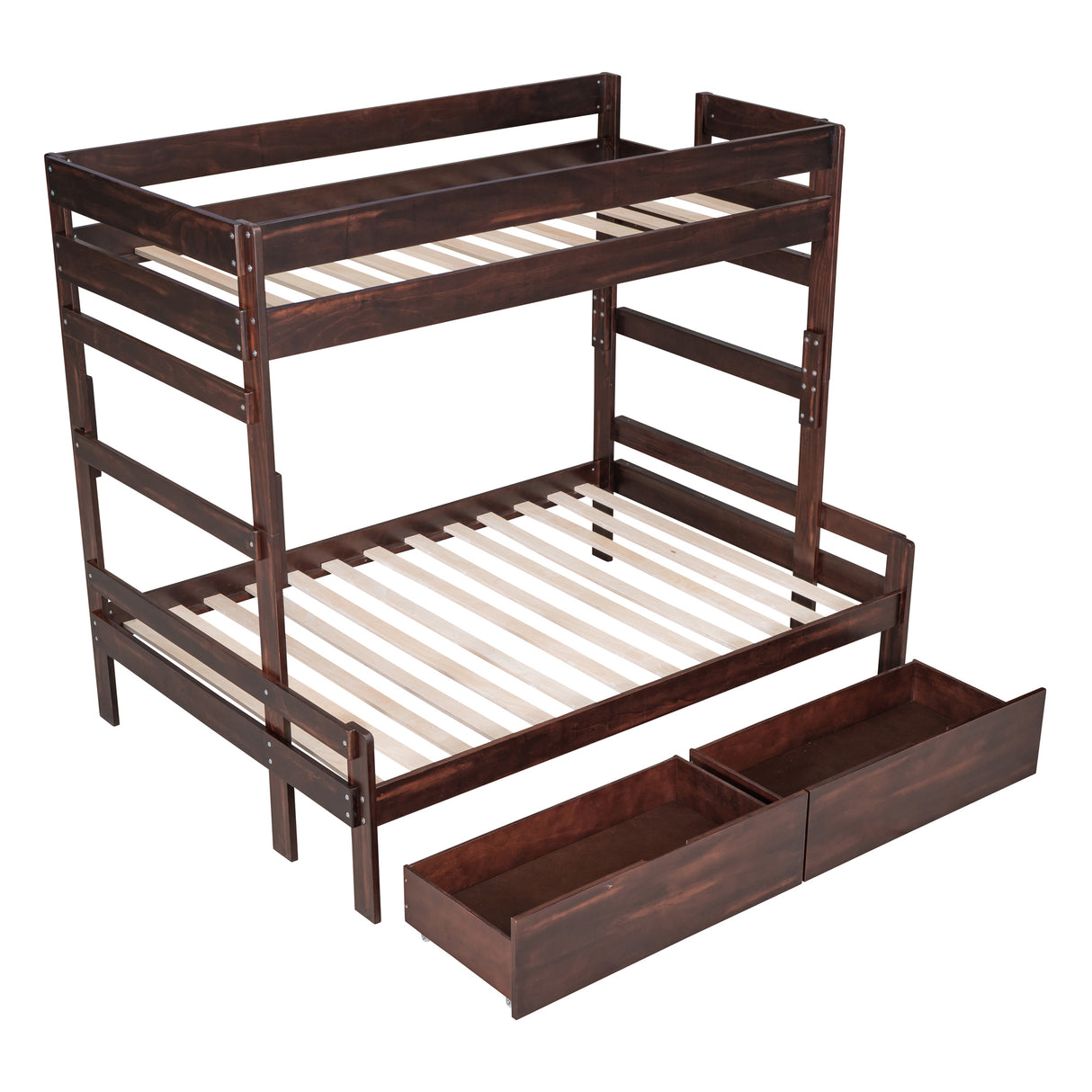 Twin over Full Wood Bunk Bed with 2 Drawers, Espresso - Home Elegance USA