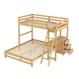 Twin over Full Bunk Bed with Built-in Desk and Three Drawers,Natural - Home Elegance USA