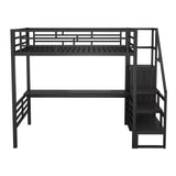 Full Size Metal Loft Bed with Desk, Storage Staircase and Small Wardrobe, Storage stairs can be installed left and right,Black - Home Elegance USA