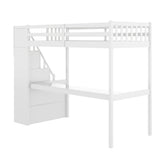 Twin Size Loft Bed with Staircase and Built-in Desk ,White - Home Elegance USA