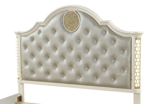 Jasmine Queen Size Tufted Upholstery & LED Bed made with Wood in Beige - Home Elegance USA