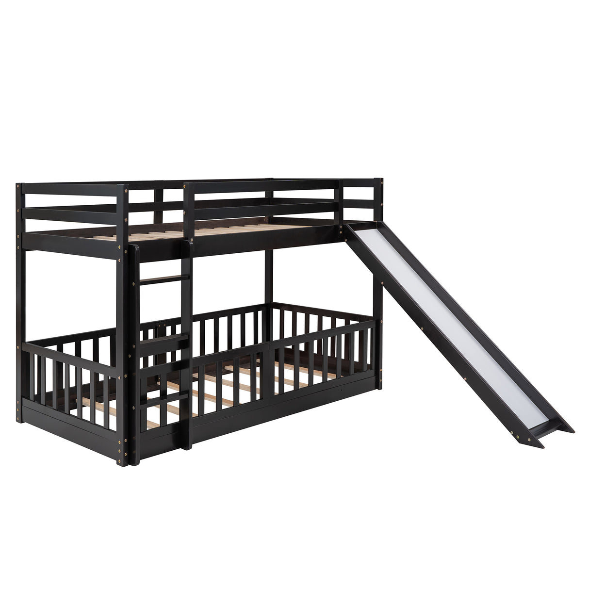 Twin Over Twin Bunk Bed with Slide and Ladder, Espresso（Old SKU:LP000009AAP） - Home Elegance USA