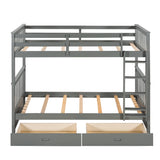 Twin-Over-Twin Bunk Bed with Ladders and Two Storage Drawers (Gray) - Home Elegance USA