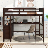 Full size Loft Bed with Drawers and Desk, Wooden Loft Bed with Shelves - Espresso(OLD SKU:LT000529AAP) Home Elegance USA