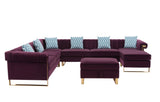 Maddie Purple Velvet 8-Seater Sectional Sofa with Reversible Chaise and Storage Ottoman - Home Elegance USA