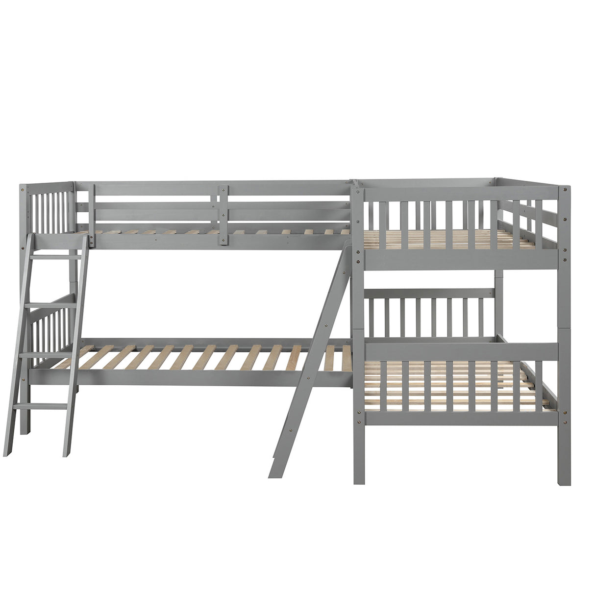 L-Shaped Bunk Bed with Ladder,Twin Size-Gray(OLD SKU :LP000020AAE) - Home Elegance USA