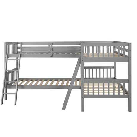 L-Shaped Bunk Bed with Ladder,Twin Size-Gray(OLD SKU :LP000020AAE) - Home Elegance USA