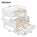 Twin over Full Bunk Bed with Ladder, Twin Size Trundle, Safety Guardrail, White - Home Elegance USA