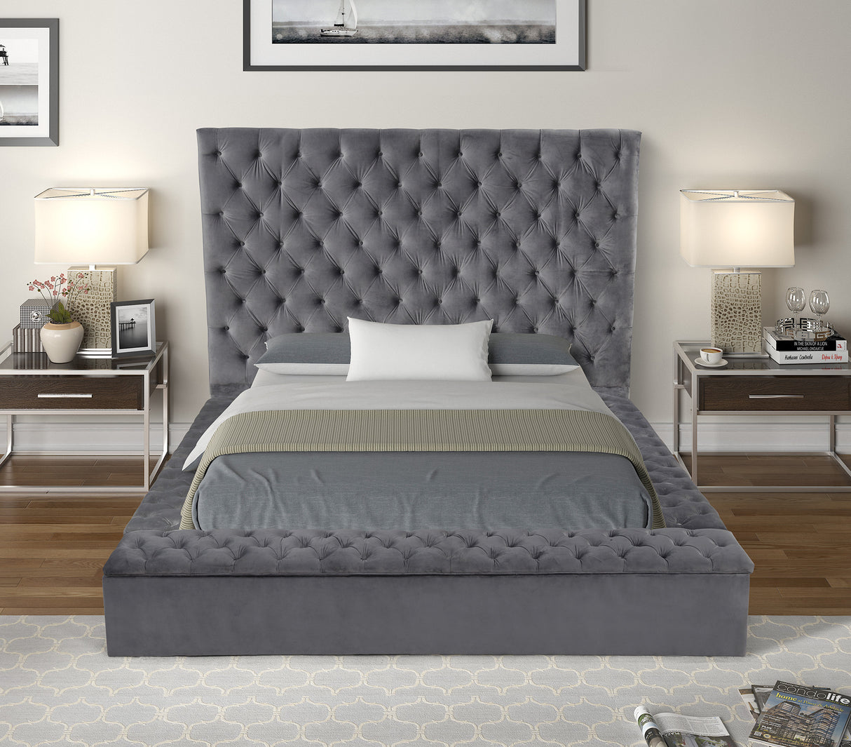 Nora Queen Size Tufted Upholstery Storage Bed made with Wood in Gray - Home Elegance USA