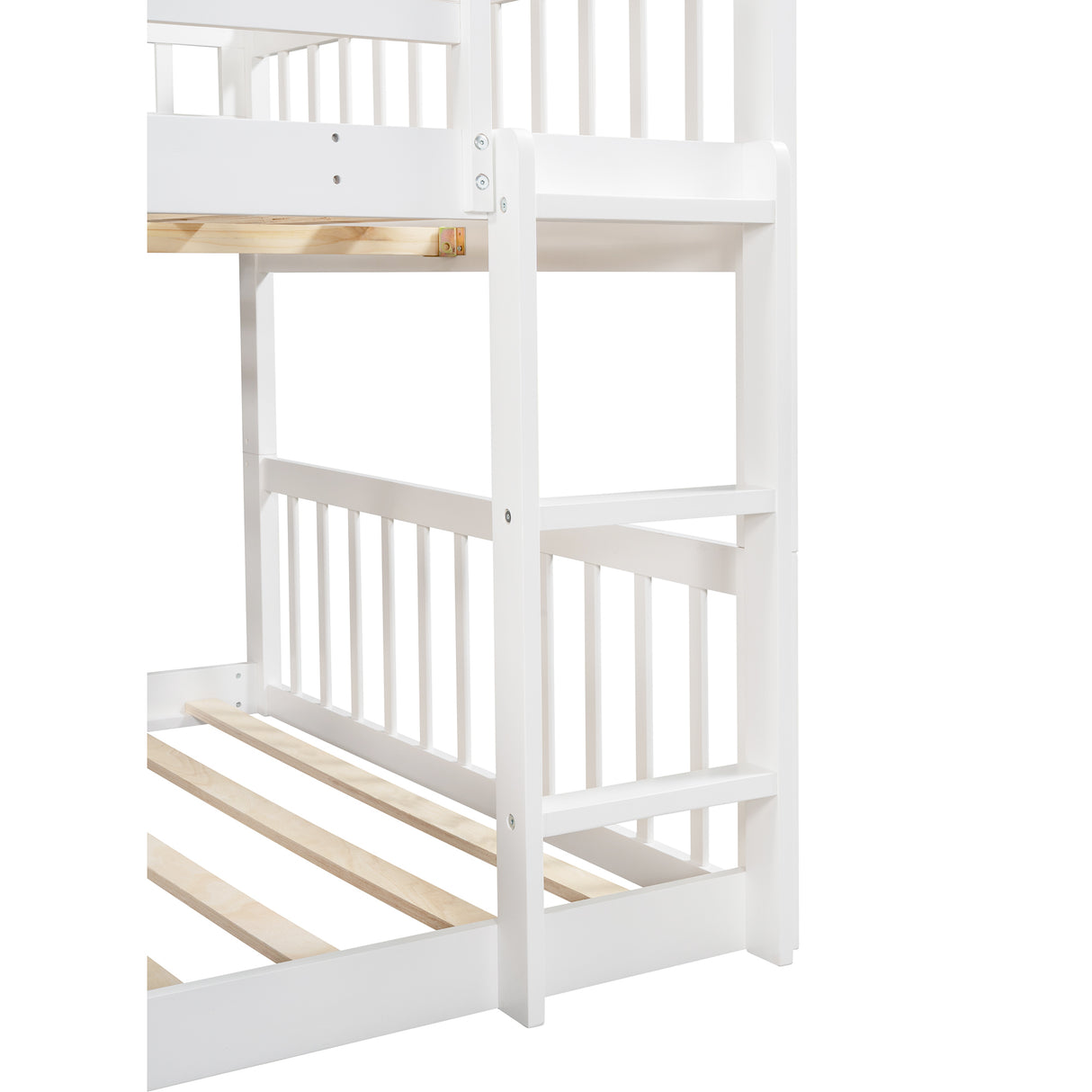 Full-Over-Full-Over-Full Triple Bed with Built-in Ladder and Slide , Triple Bunk Bed with Guardrails, White(OLD SKU :LP000052AAK) - Home Elegance USA