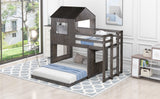 Wooden Twin Over Full Bunk Bed, Loft Bed with Playhouse, Farmhouse, Ladder and Guardrails , Antique Gray( old sku: LT000027AAE ) - Home Elegance USA