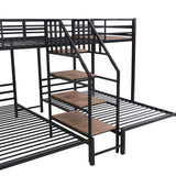 Metal Twin over Twin & Twin Bunk Bed, Triple Bunk Bed with Storage Shelves Staircase, Black - Home Elegance USA