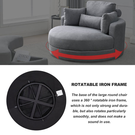 [Video] Welike Swivel Accent Barrel Modern Dark Grey Sofa Lounge Club Big Round Chair with Storage Ottoman Linen Fabric for Living Room Hotel with Pillows Home Elegance USA