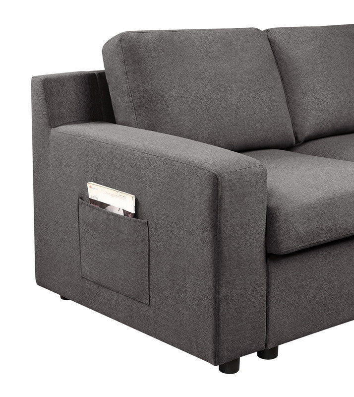 Waylon Gray Linen 4-Seater Sectional Sofa Chaise with Pocket - Home Elegance USA