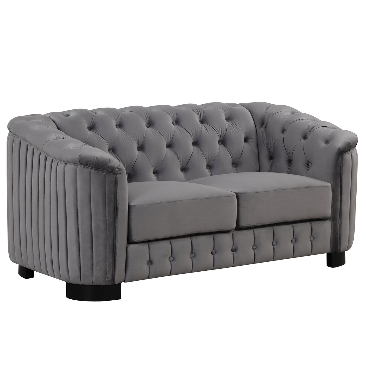 64" Velvet Upholstered Loveseat Sofa,Modern Loveseat Sofa with Thick Removable Seat Cushion,2 - Person Loveseat Sofa Couch for Living Room,Bedroom,or Small Space,Gray | Home Elegance USA