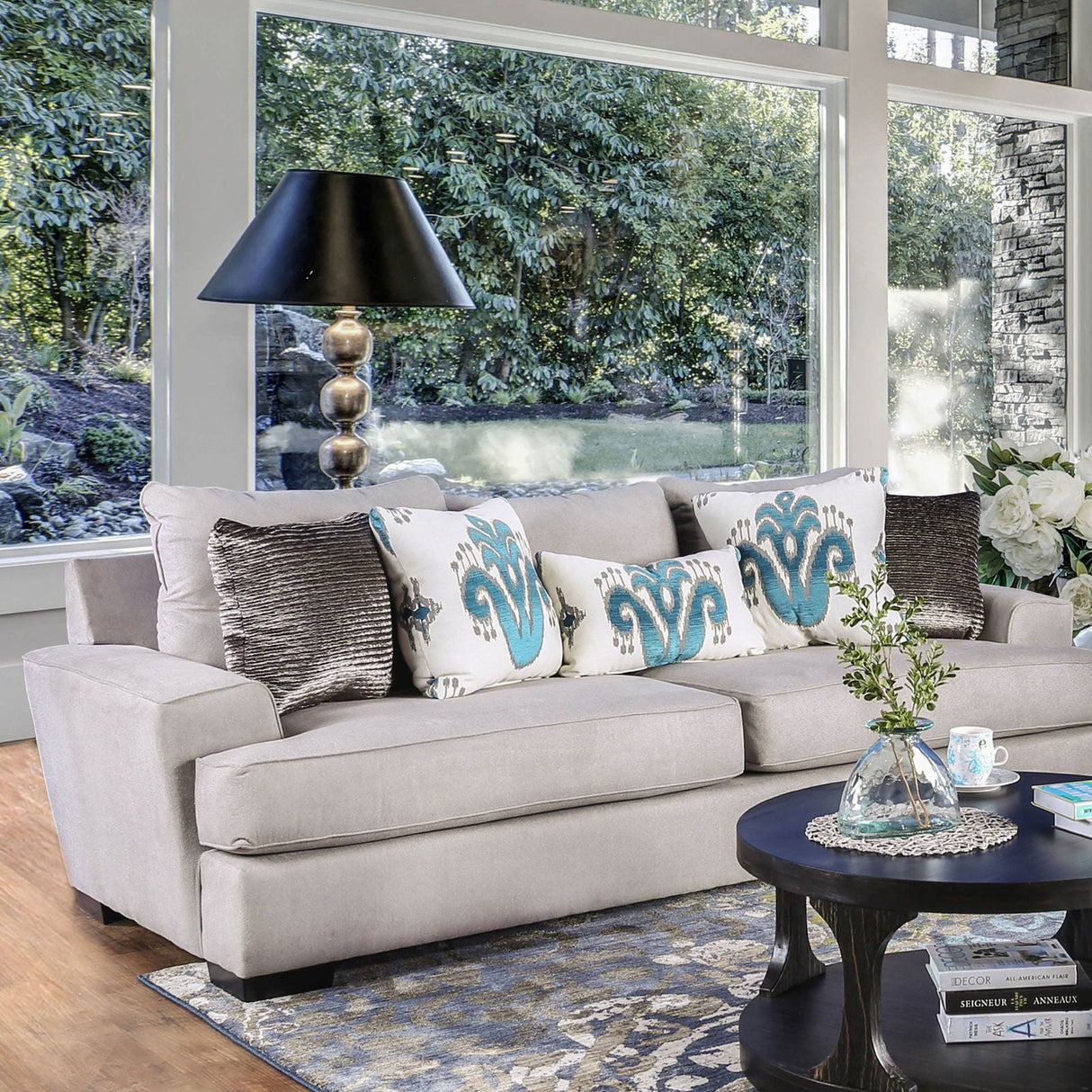 Renesmee - Sofa & Loveseat - Gray / Silver / Blue - Home Elegance USA