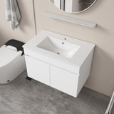 24 Inch Wall Mounted Bathroom Vanity with White Ceramic Basin,Two Soft  Close Cabinet Doors, Solid Wood,Excluding faucets,White