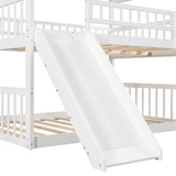 Full-Over-Full-Over-Full Triple Bed with Built-in Ladder and Slide , Triple Bunk Bed with Guardrails, White(OLD SKU :LP000052AAK) - Home Elegance USA