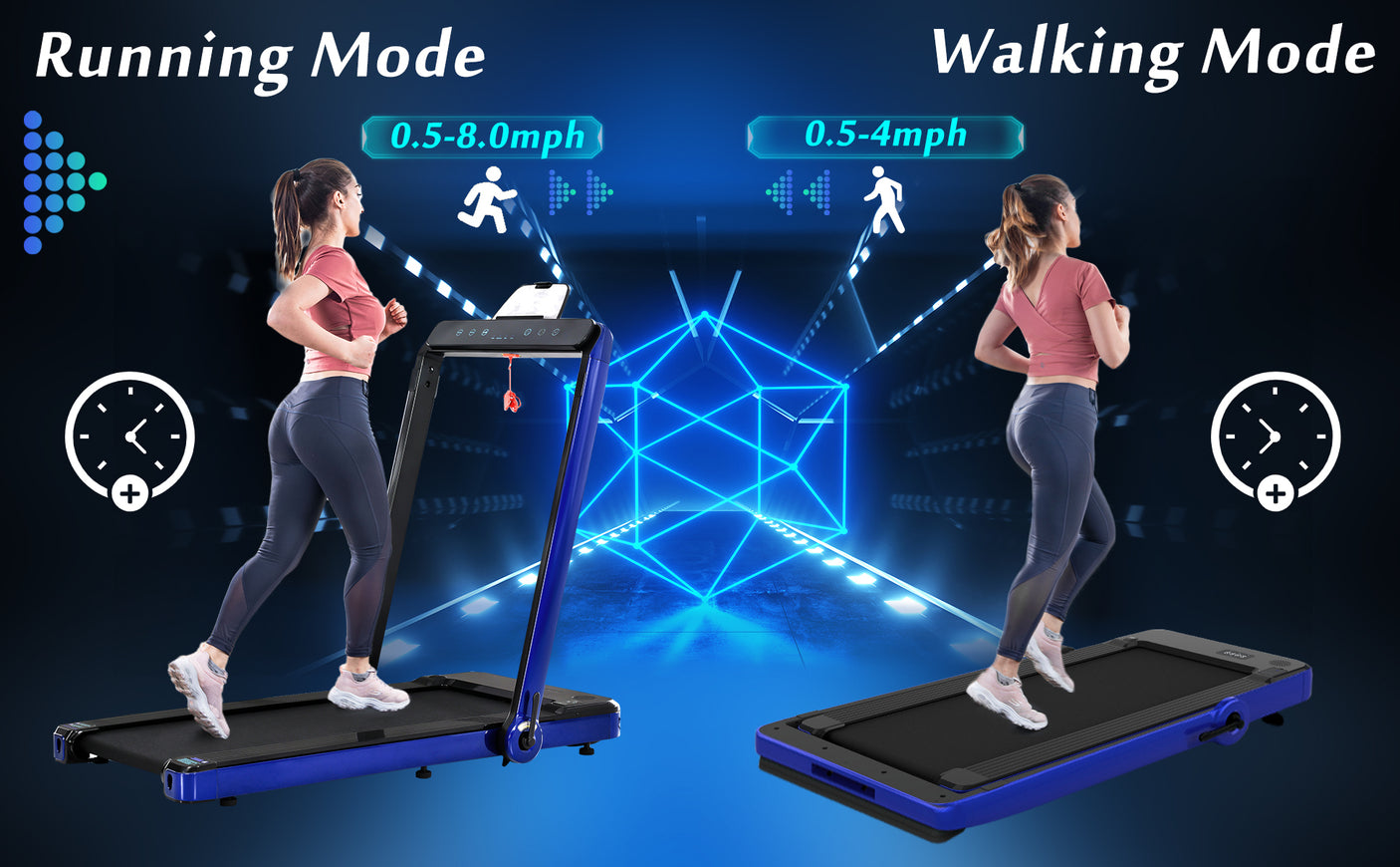 Folding Treadmill, Installation-Free Under Desk Electric Treadmill 2.5HP, with Bluetooth APP and speaker, Remote Control, Display, Walking Jogging Running Machine Fitness Equipment for Home Gym Office