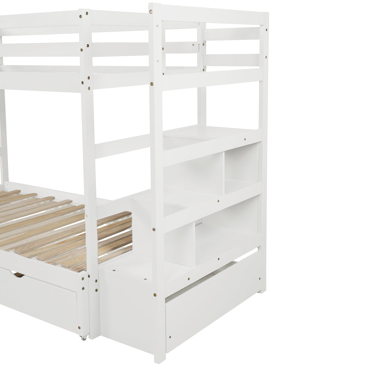 Twin over Twin/King (Irregular King Size) Bunk Bed with Twin Size Trundle, Extendable Bunk Bed   (White)(OLD SKU :LP000032AAK) - Home Elegance USA