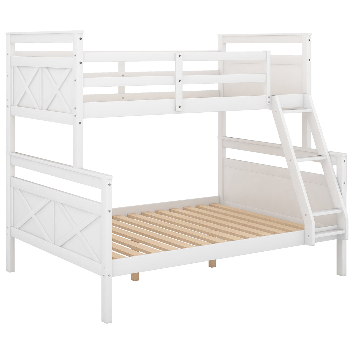 Twin over Full Bunk Bed with ladder, Safety Guardrail, Perfect for Bedroom, White - Home Elegance USA