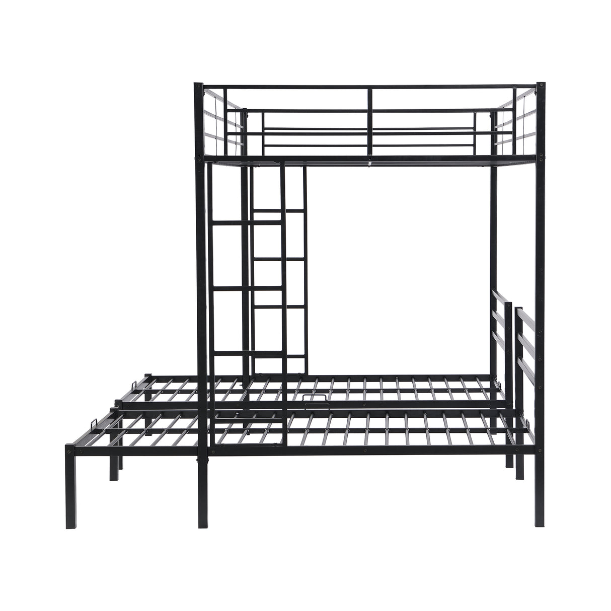 Full over Twin&Twin Size Bunk Bed with Built-in Shelf, Black - Home Elegance USA