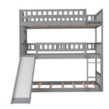 Twin-Over-Twin-Over-Twin Triple Bed with Built-in Ladder and Slide, Triple Bunk Bed with Guardrails, Gray(OLD SKU: LP000051AAE) - Home Elegance USA