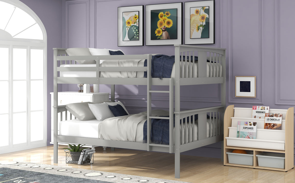 Full over Full Bunk Bed with Ladder for Bedroom, Guest Room Furniture-Gray(OLD SKU :LP000203AAE) - Home Elegance USA