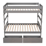 Full over Full Wood Bunk Bed with 2 Drawers, Gray - Home Elegance USA