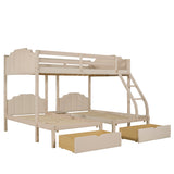 Full Over Twin & Twin Bunk Bed, Velvet Triple Bunk Bed with Drawers and Guardrails, Beige - Home Elegance USA