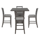 TREXM 5-Piece Wooden Counter Height Dining Set with Padded Chairs and Storage Shelving (Gray) - Home Elegance USA