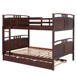Full-Over-Full Bunk Bed with Twin size Trundle , Separable Bunk Bed for Bedroom - Espresso - Home Elegance USA