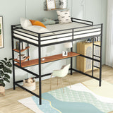 Full Metal Loft Bed with Desk and Shelve, Black - Home Elegance USA