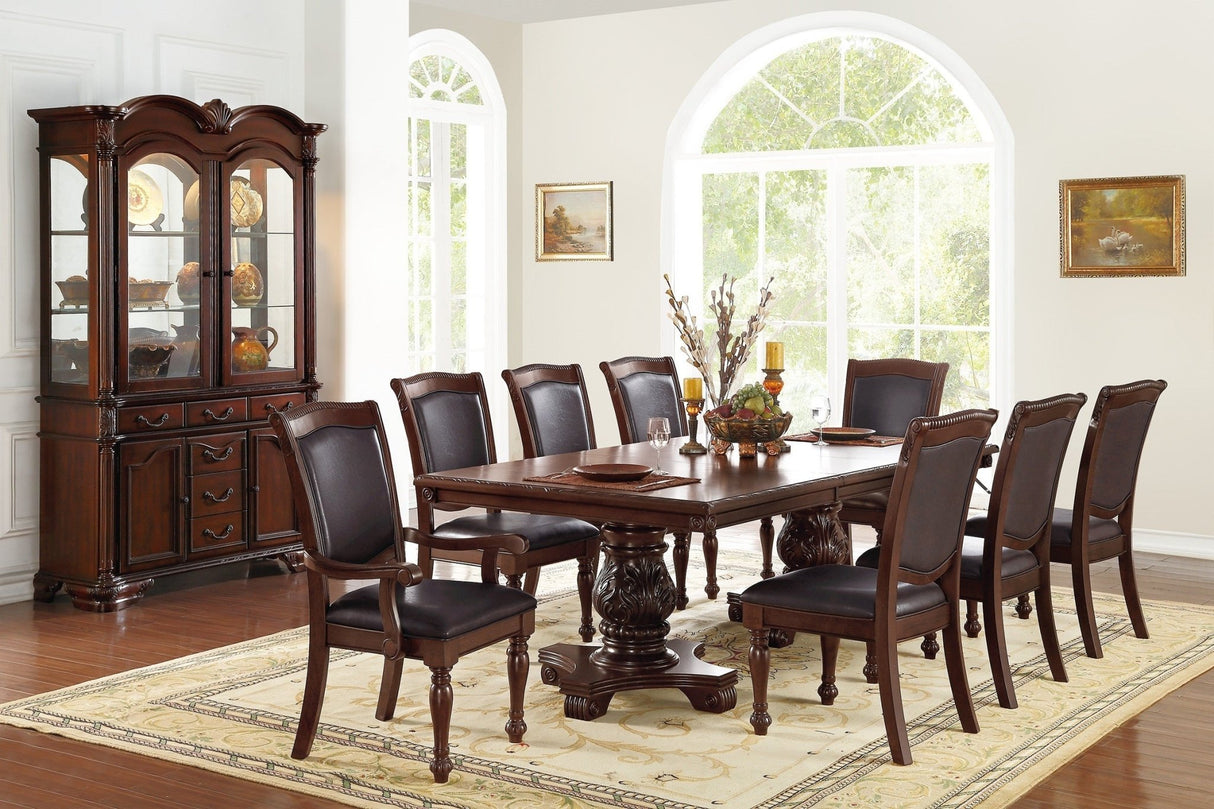 Majestic Royal Dining Room Table w Leaf 2x Arm Chairs And 6x Side Chairs Brown 9pc Set Rubberwood Dining Table Double Pedestal Base Rectangle Table - Home Elegance USA